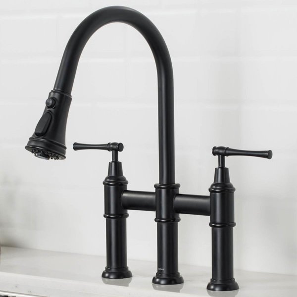 Kraus Allyn Transitional Bridge Kitchen Faucet with Pull-Down SprayheadMatte Black KPF-3121MB